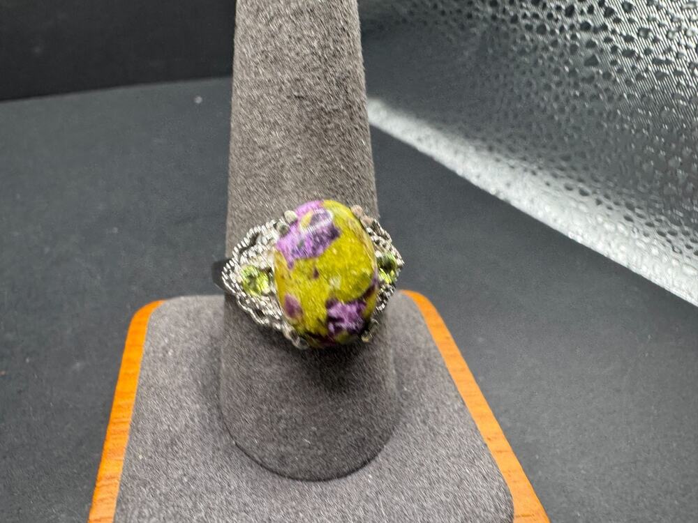 STS Chuck Clemency Sterling Silver 925 Stichtite Amethyst Peridot Ring Sz 10